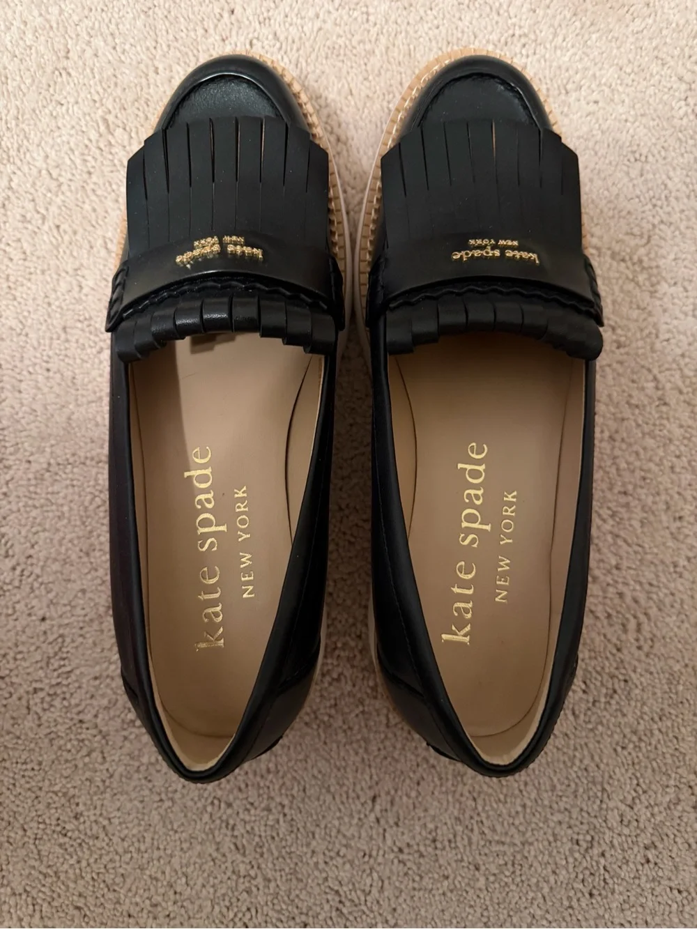 Kate Spade Leandra Lug Sole Kiltie Loafers Black